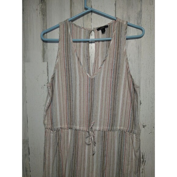 Anthropologie DREW Striped Linen Blend Jumpsuit Beige Black Size Medium - Picture 2 of 9